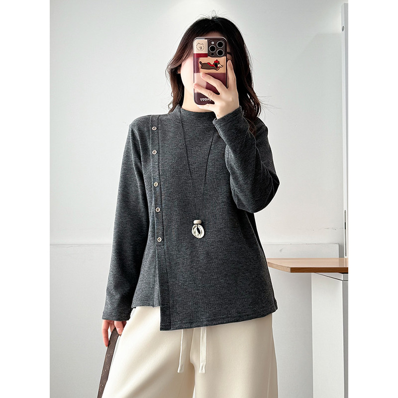 翠袖大码女装胖mm设计感不规则斜开叉加厚保暖打底衫秋冬内搭上衣