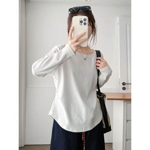 大码 2025新款 女装 T恤打底衫 设计感上衣 200斤胖mm收腰显瘦长袖 翠袖