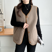 小香风羊羔毛马甲背心秋冬外穿显瘦坎肩保暖马夹外套 女装 翠袖 大码