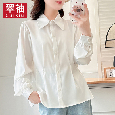 翠袖大码女装胖mm白色衬衫女2025新款春秋高级感收腰显瘦长袖上衣