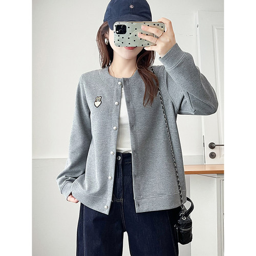 翠袖大码春秋装微胖mm百搭刺绣棒球服卫衣外套女宽松显瘦休闲上衣