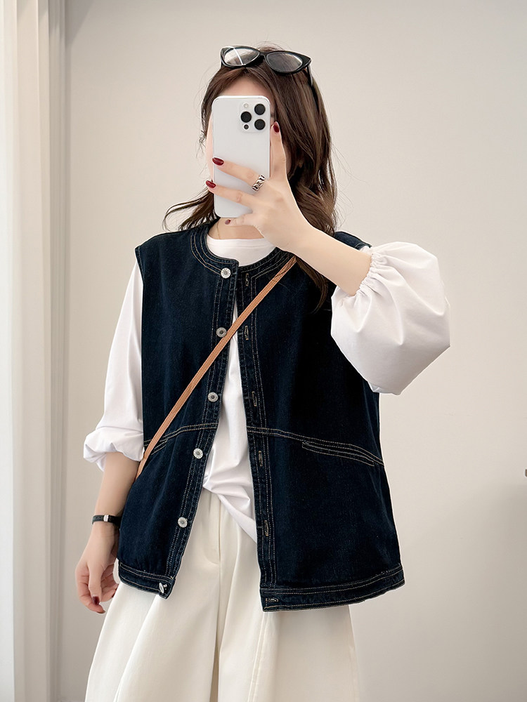 Qadın üçün böyük ölçülü denim jilet, payız modeli