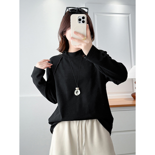 T恤女秋冬宽松显瘦内搭打底衫 翠袖 200斤胖mm蕾丝拼接长袖 女装 大码