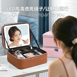 超大容量便携化妆品收纳包出差旅行化妆箱 带镜子化妆包女2025新款
