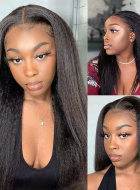 kinky straight 假发头套女黑色yaki蓬松长发真人发头套wigs假发