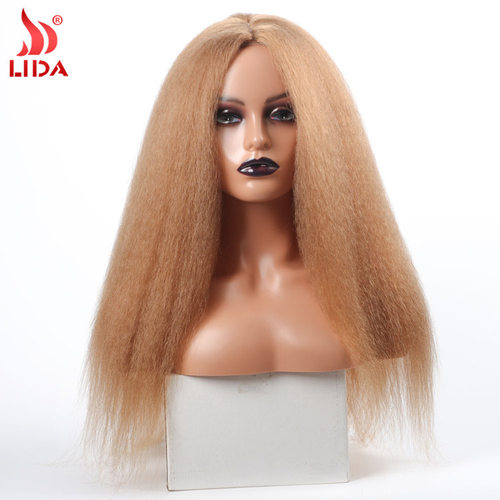 速卖通欧美假发化纤机制头套kinky straight 中分长发黑色非洲wig