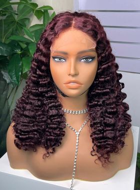 5*5 Burmese curly human hair wig 女士前蕾丝短卷发缅甸曲卷发