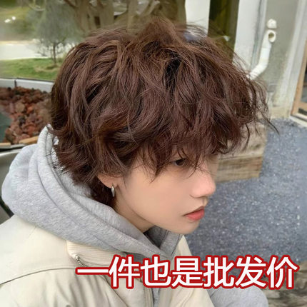 假发男生羊毛卷短发日系锡纸烫莱斯利卷自然蓬松男士仿真发全头套