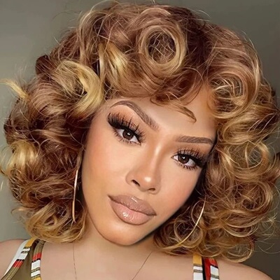 12inch Spring Curly  Fringe Egg Bouncy Human Hair Wig