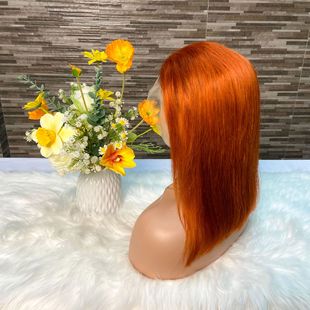 跨境橘色350 bob假发黑人假发13x4 lace frontal wig 100%真人发