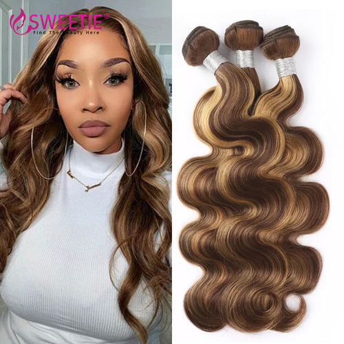 human hair Bundles p4/27 body wave 钢琴色发条 真人发发帘顺发