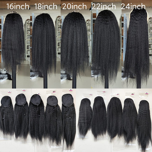 kinky straight brazilian human hair ponytail extensions 1B#