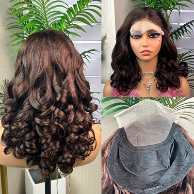 跨境前蕾丝真人发丝5×5 SDD glueless loose bouncy wigs 18 inc