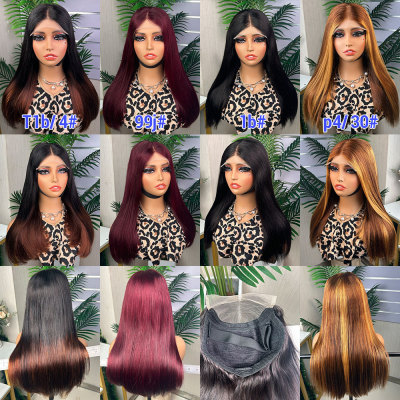 欧美前蕾丝真人发自然色中分黑长直发 5*5 sdd bone straight wig