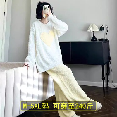 新款珊瑚绒睡衣女冬季保暖加厚套装甜美大码宽松可外穿网红家居服