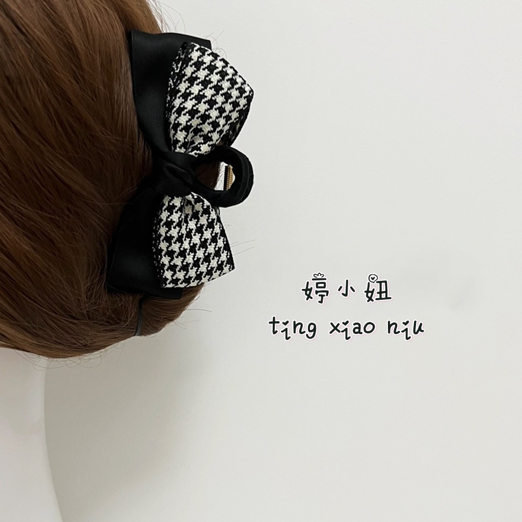 气质原创法式百搭低调千鸟格黑色蝴蝶结发抓夹发夹鲨鱼夹盘发爪,饰品/流行首饰/时尚饰品新,发饰,淘宝优惠券,粉丝福利购,淘宝优惠卷