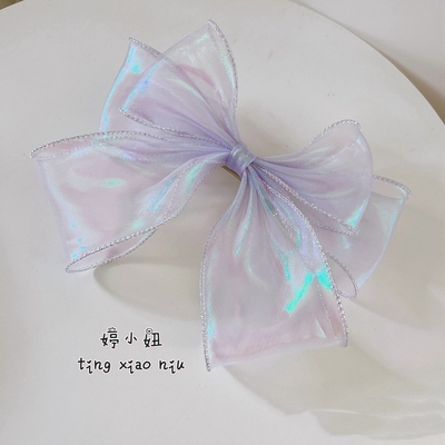 人鱼姬电光纱蝴蝶结发夹超大后脑勺绢纱发卡弹簧夹皮筋发圈仙女夹