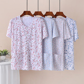 短袖 宽松开襟薄款 背心妈妈家居服单件 中老年纯棉睡衣女士大码 夏季