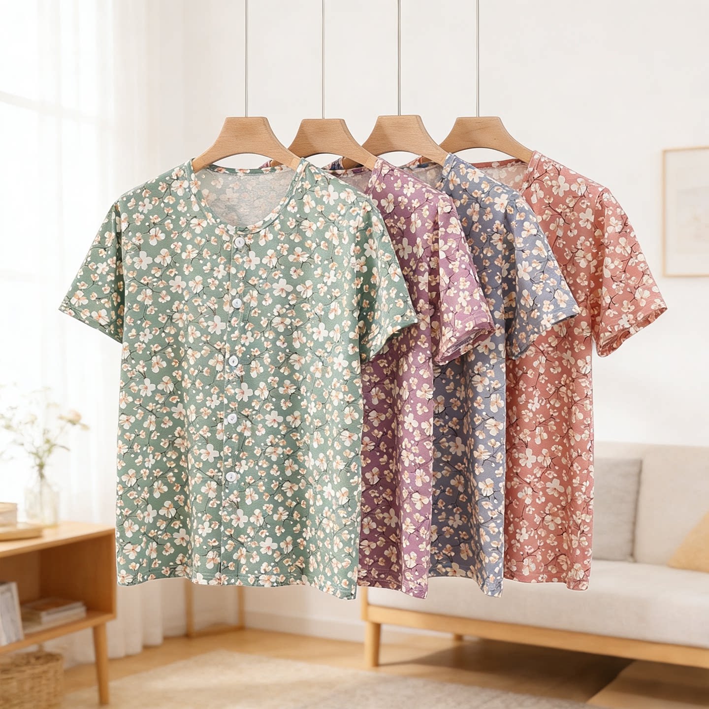 中老年纯棉开衫短袖背心女妈妈夏季薄款宽松半袖家居服奶奶汗衫