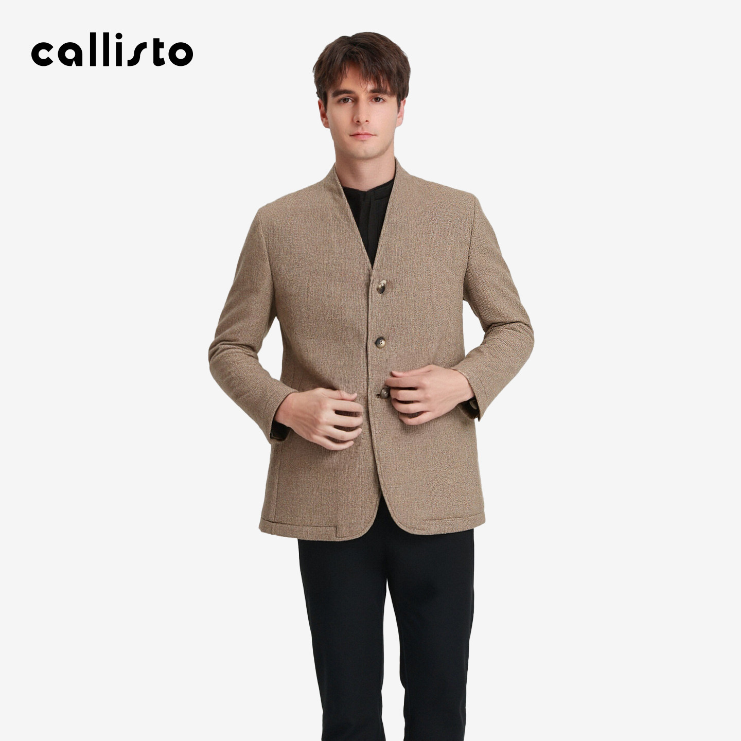 【商场同款】callisto2025冬季新品羊绒混纺保暖V领长袖夹克外套