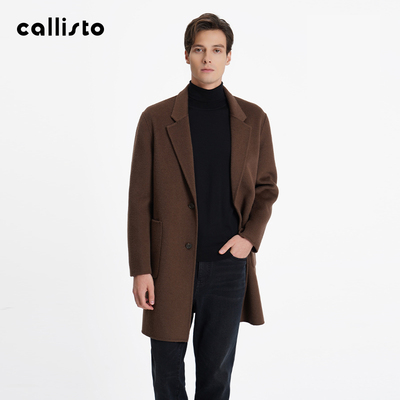 CALLISTO2025冬季新品男士中长款外套三色西装领毛呢大衣
