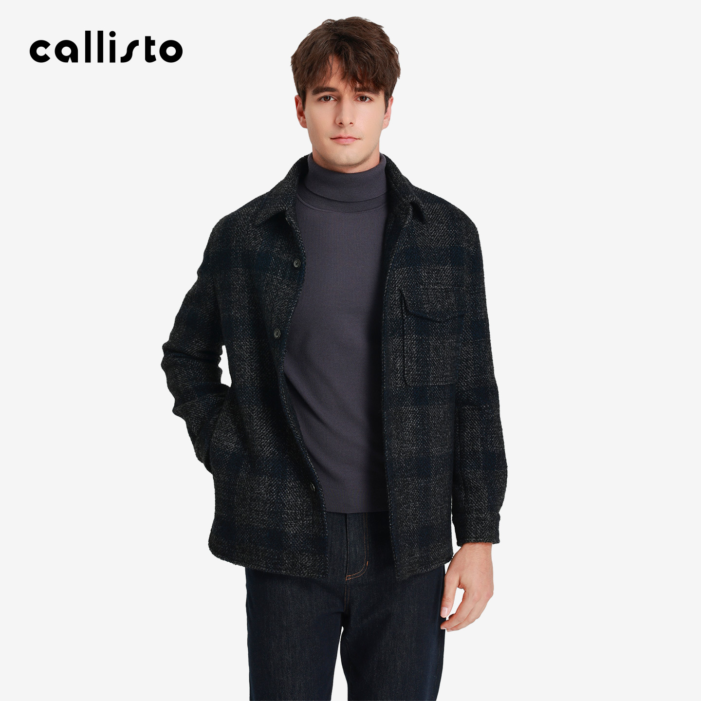 【商场同款】callisto2025秋冬新款男士外套羊驼毛混纺衬衫款夹克