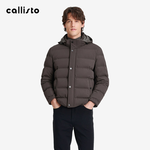【85鹅绒】callisto2025冬季新款男士连帽保暖咖啡色常规款羽绒服