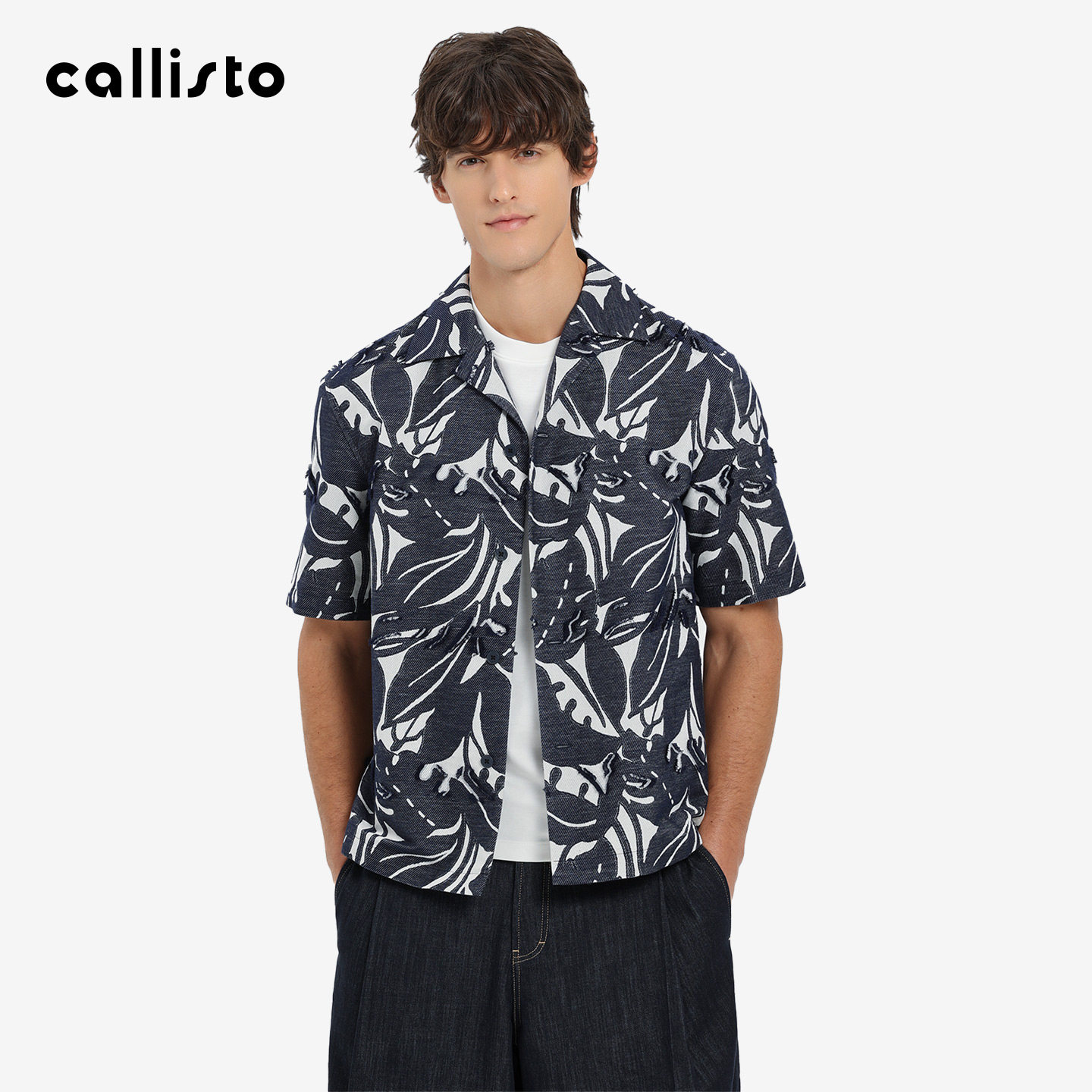 【商场同款】callisto2026春夏新品男外套短袖印花仿牛仔翻领夹克