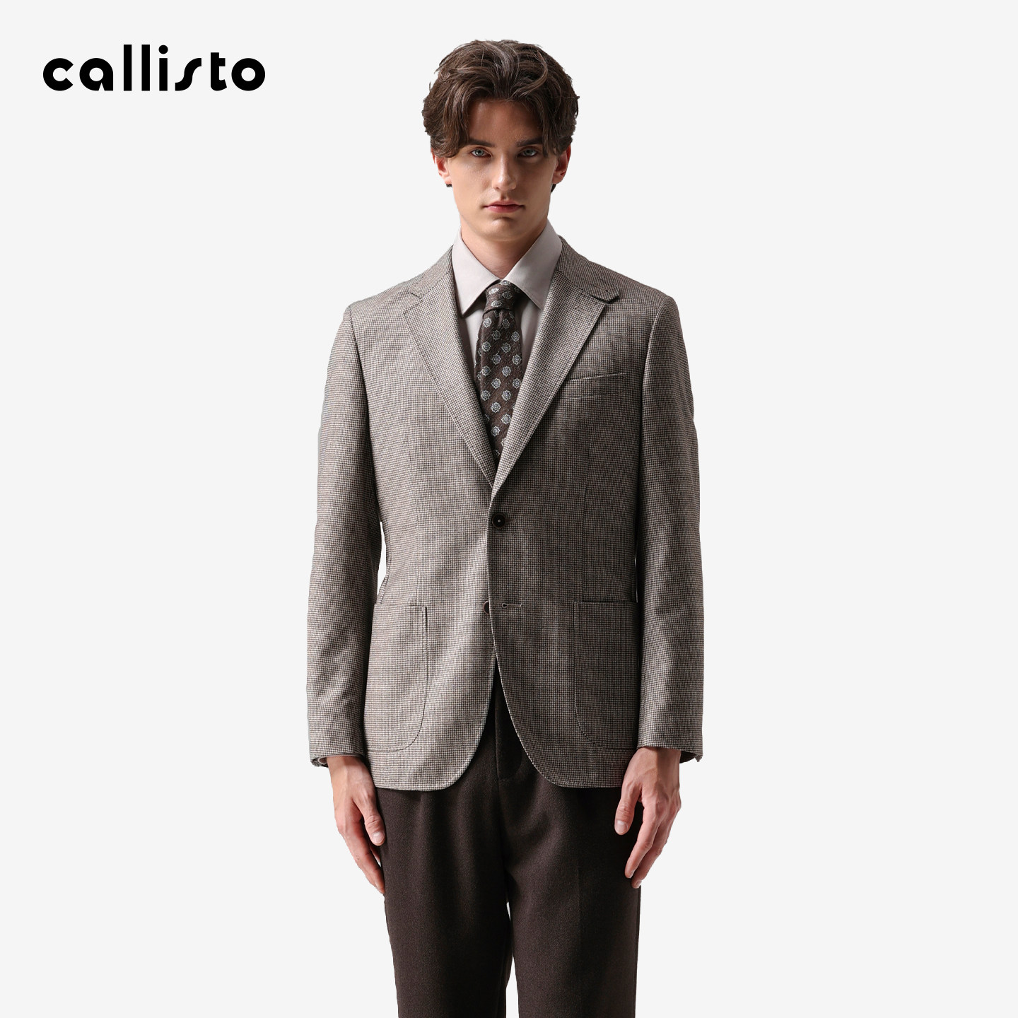 【全羊毛 细腻千鸟格】callisto商场同款26秋冬男士时尚休闲西服