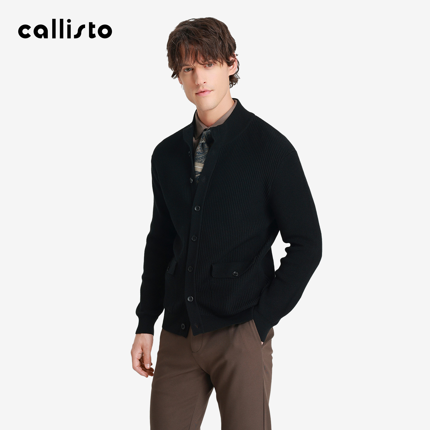 【商场同款】callisto2025秋冬新品男士羊毛混纺立领针织开衫