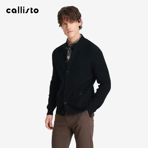 【商场同款】callisto男装秋冬新品男士羊毛混纺立领针织开衫