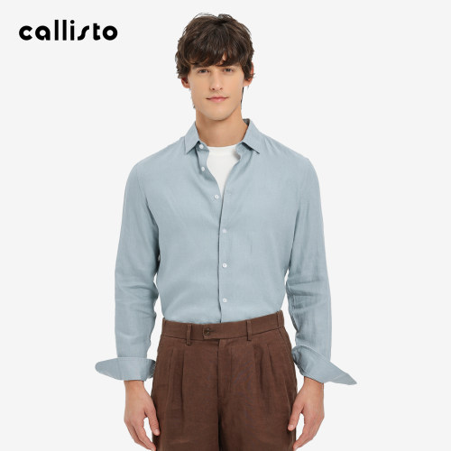 【商场同款】callisto2026春秋新款男士长袖纯色亚麻亲肤休闲衬衫