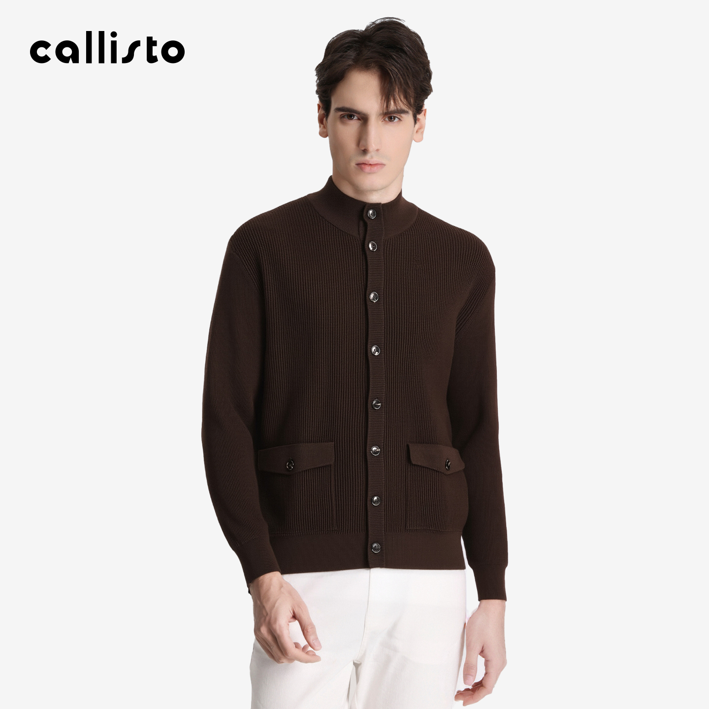 【商场同款】callisto2025秋冬新品男士羊毛混纺立领针织开衫