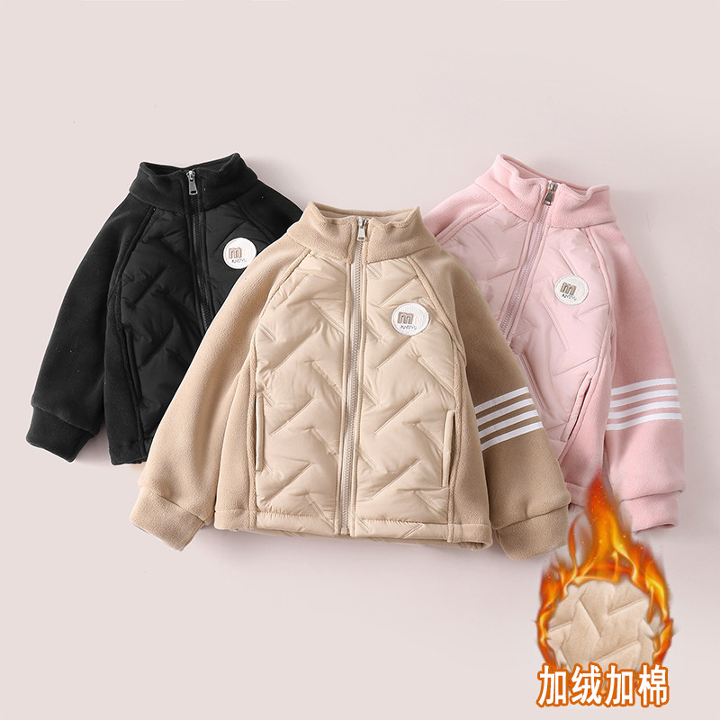 儿童奥粒绒外套男女童加绒保暖棉衣中大童校服内胆宝宝立领上衣冬