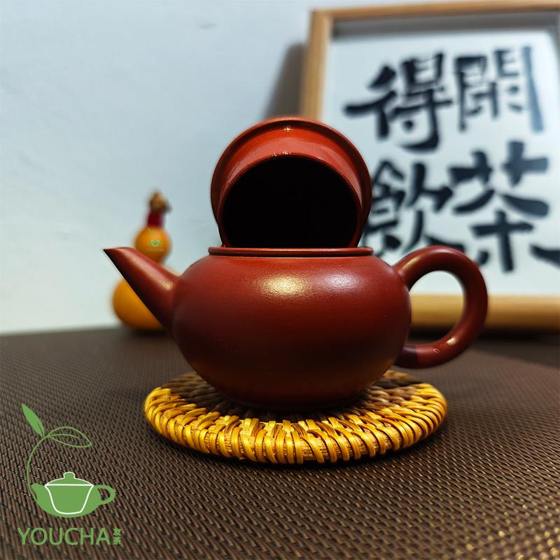 潮州手拉朱泥壶水平壶可断水壶手工家用功夫茶泡茶壶110ml