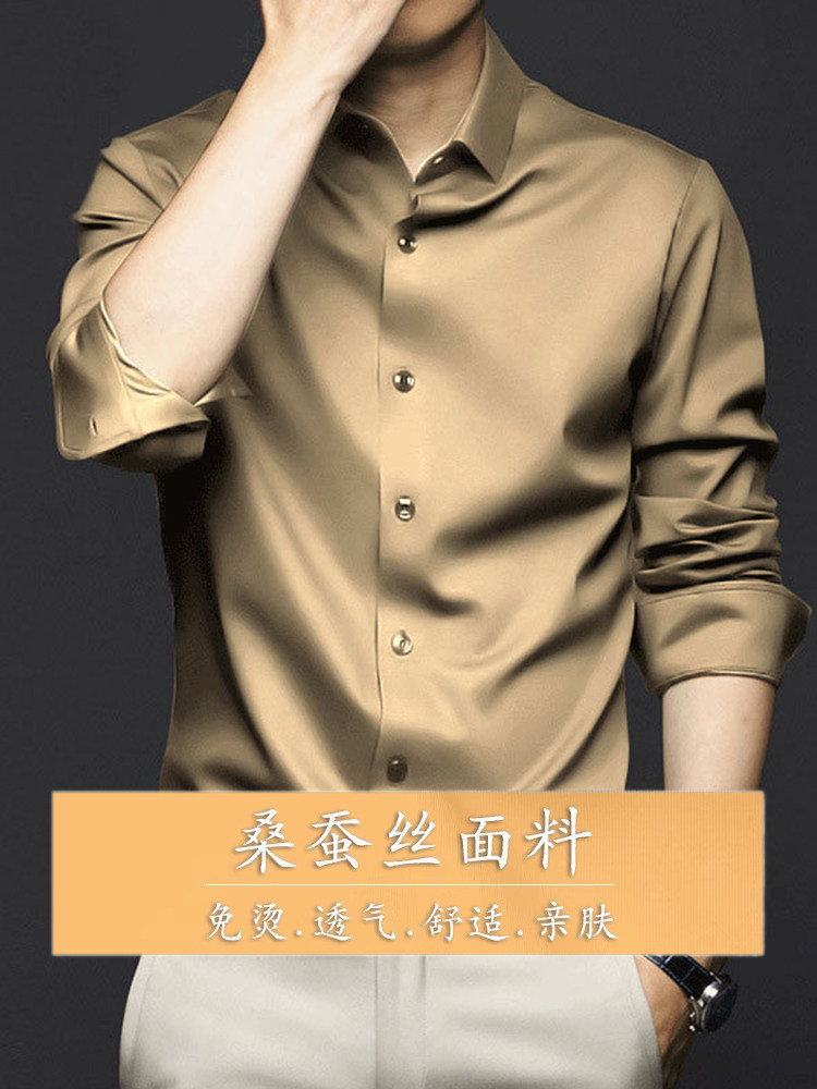 Mulberry silk shirt men's long-sleeved iron-free business 2024 silk high-end drape feeling plus size shirt suit high-end