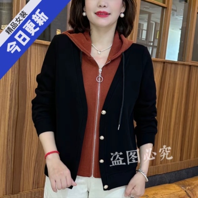 春季新款时尚洋气连帽假两件卫衣