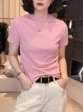 春季新款圆领正肩短袖T恤女时尚百搭减龄内搭显瘦上衣休闲打底衫