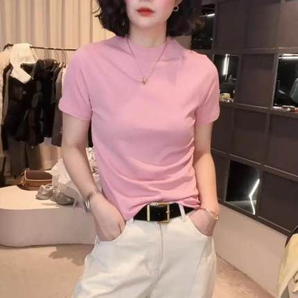 春季新款圆领正肩短袖T恤女时尚百搭减龄内搭显瘦上衣休闲打底衫