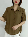 气质百搭显瘦宽松纽扣设计感棉麻减龄妈妈装 夏季 衬衫 新款 上衣 短袖