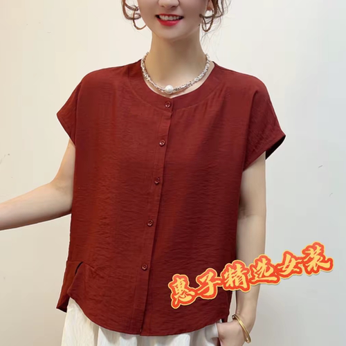 夏季新款时尚洋气圆领短袖衬衫