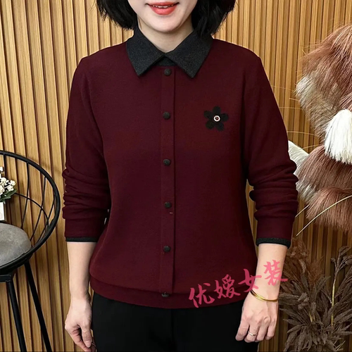 冬季新款时尚百搭宽松显瘦双面澳绒保暖拼接花朵印花撞色翻领上衣