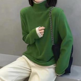 秋冬季新品时尚百搭修身显瘦加绒加厚纯色打底女士上衣保暖小衫