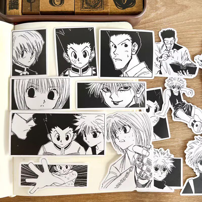 黑白漫画款全职猎人贴纸小杰奇犽西索雷欧力手帐日记拼贴素材贴画