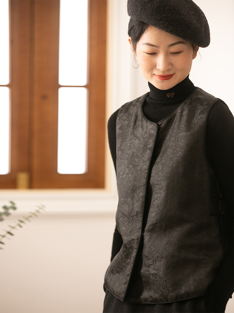 布小匠原创设计冬季款毛呢双面穿香云纱提花马夹新中式国风马甲女,女装/女士精品,马夹,淘宝优惠券,粉丝福利购,淘宝优惠卷