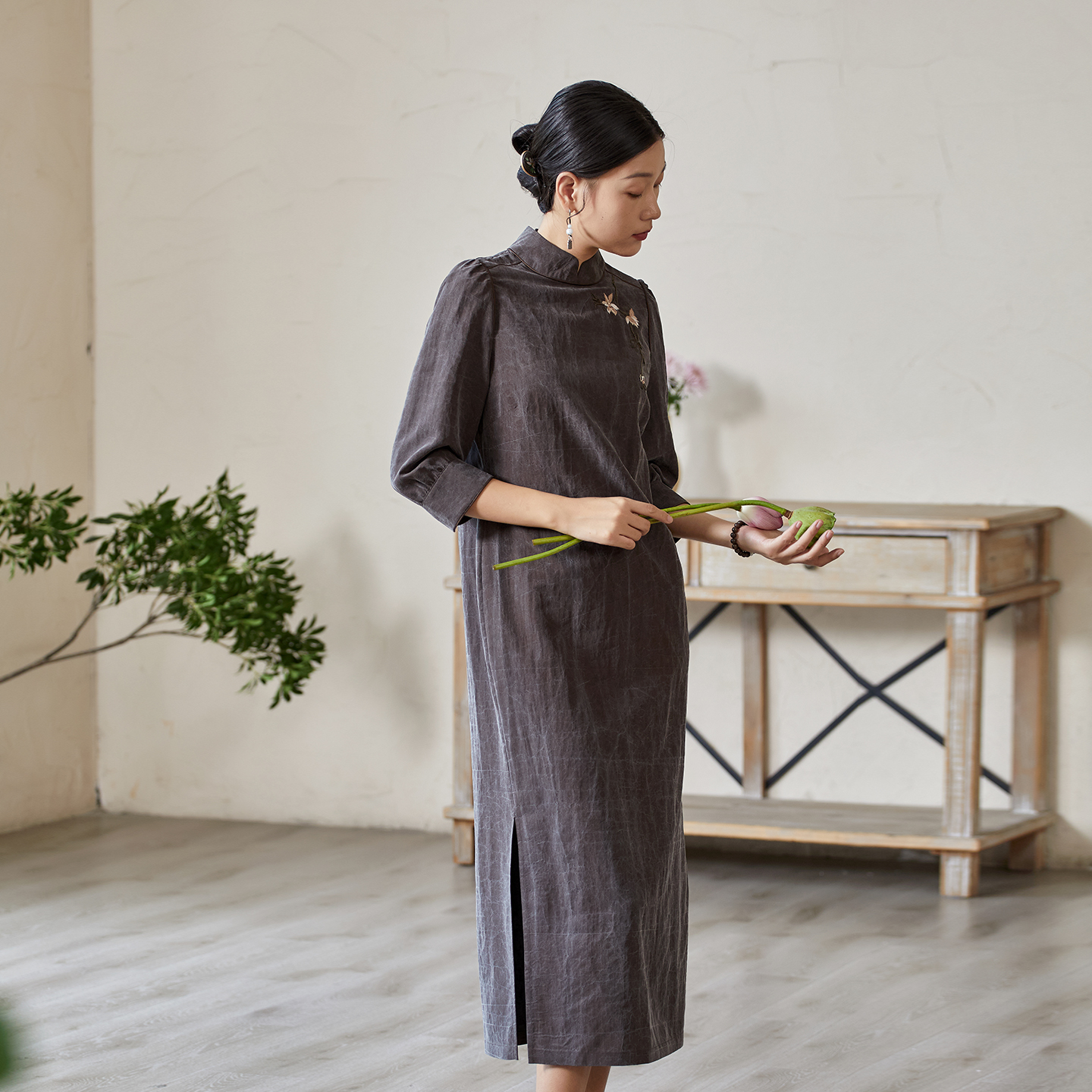 布小匠真丝绣花旗袍新中式连衣裙