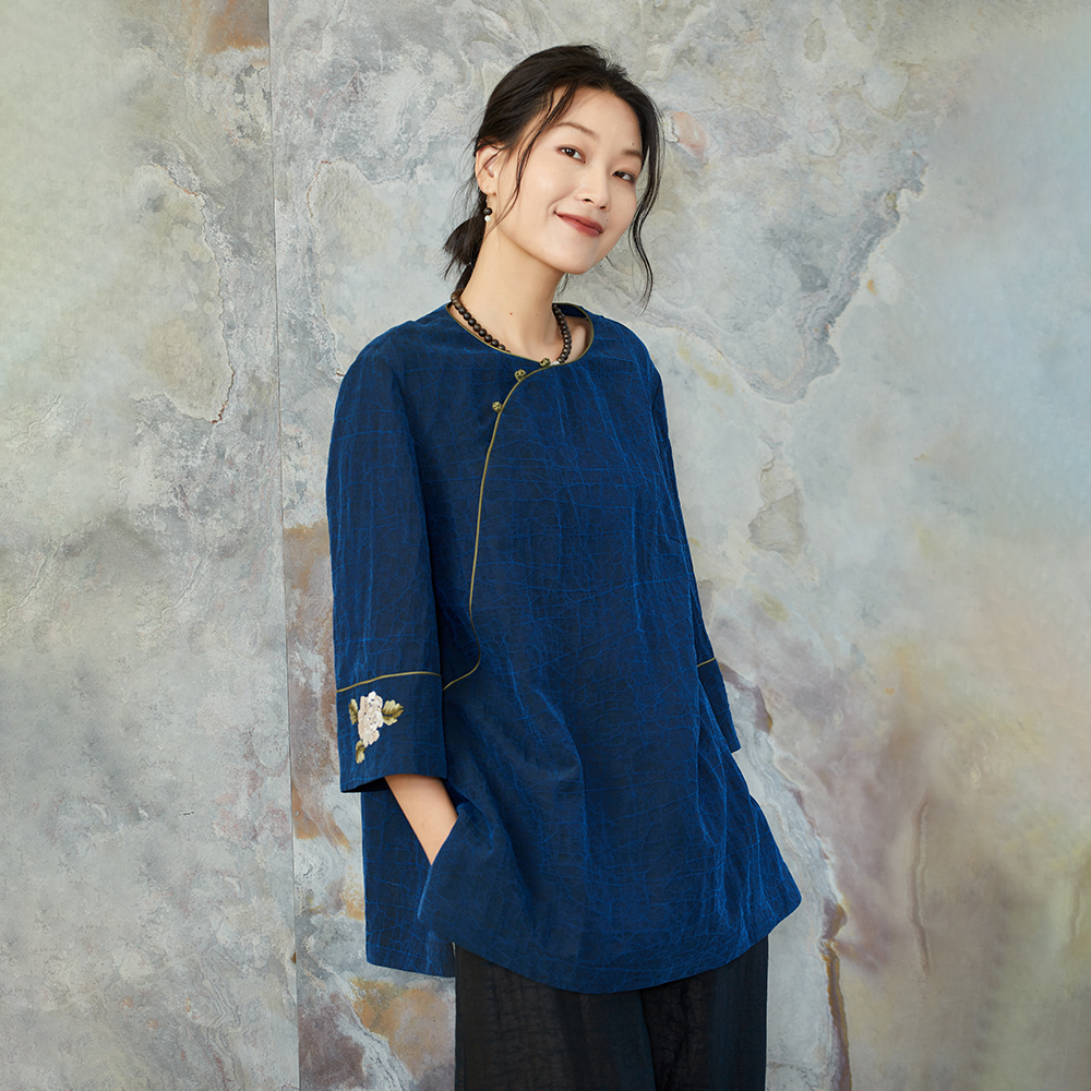 布小匠原创设计绣花中长款衬衫