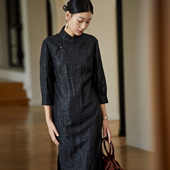布小匠原创设计桑蚕丝龟纹香云纱气质显瘦旗袍女秋季 新中式 连衣裙