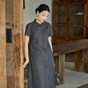 布小匠原创设计纯棉肌理剪毛正肩旗袍女2026新款 连衣裙 休闲新中式