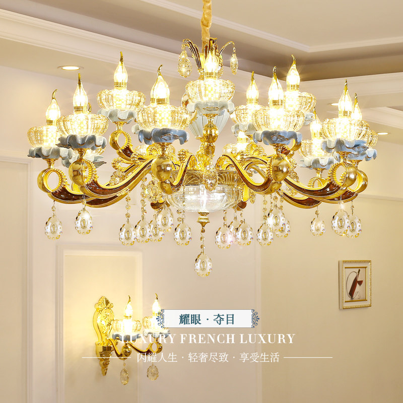 欧式水晶吊灯ins网红客厅灯大气奢华灯具套餐别墅主卧室餐厅灯具_虎窝淘